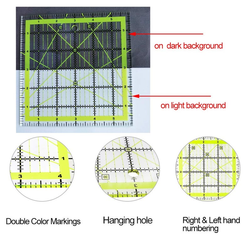 UOOU 4 Pack Quilting Ruler, Quilting Ruler (4.5"X4.5", 6"X6", 9.5"X9.5", 12.5"X12.5") Quilting Templates Fabric Cutting Ruler Acrylic Quilters Rulers Clear Mark for Quilting and Sewing - Image 3